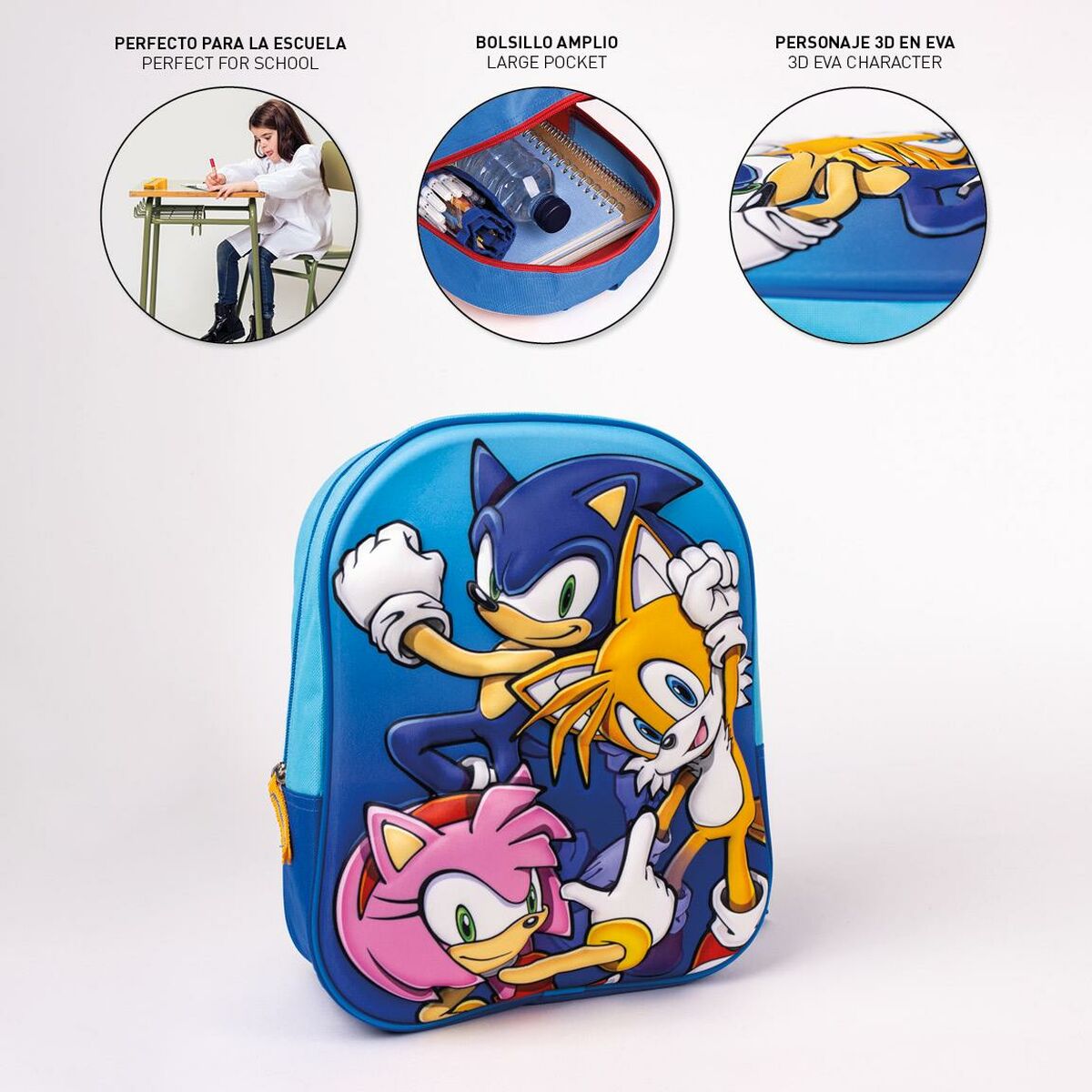 Mochila escolar 3D Sonic 25 x 31 x 9 cm Azul
