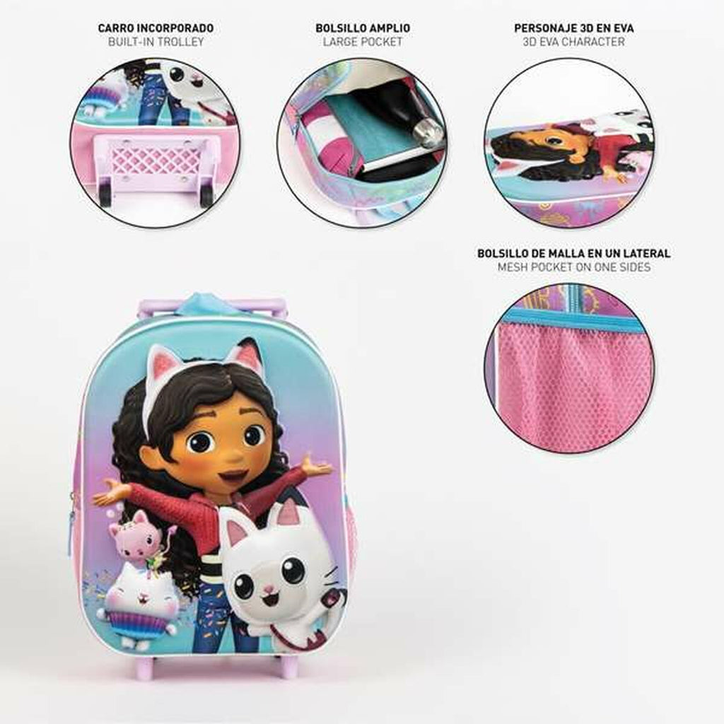 Mochila Escolar 3D com Rodas Gabby's Dollhouse Cor de Rosa 25,0 x 31,0 x 10,0 cm
