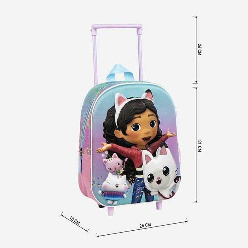 Mochila Escolar 3D com Rodas Gabby's Dollhouse Cor de Rosa 25,0 x 31,0 x 10,0 cm