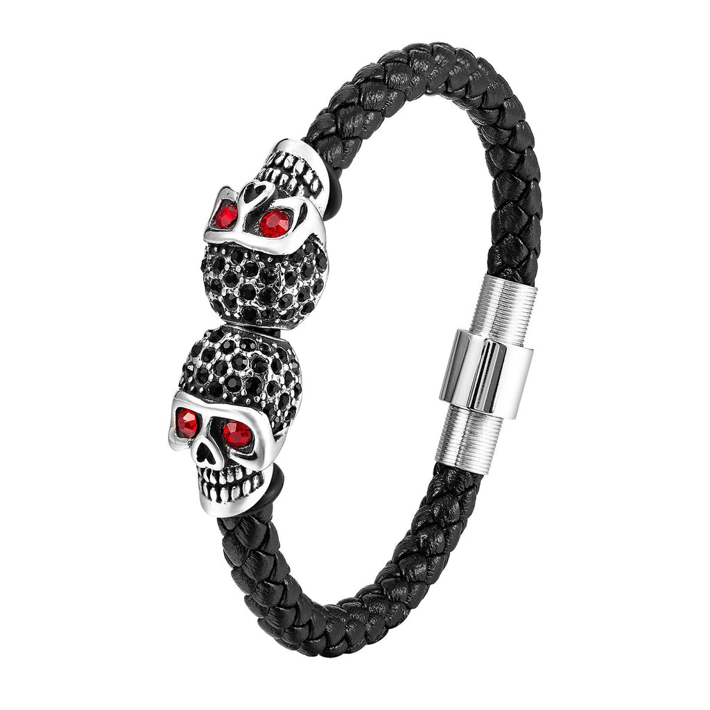 Skull Bracelet in Leather and Titanium Steel