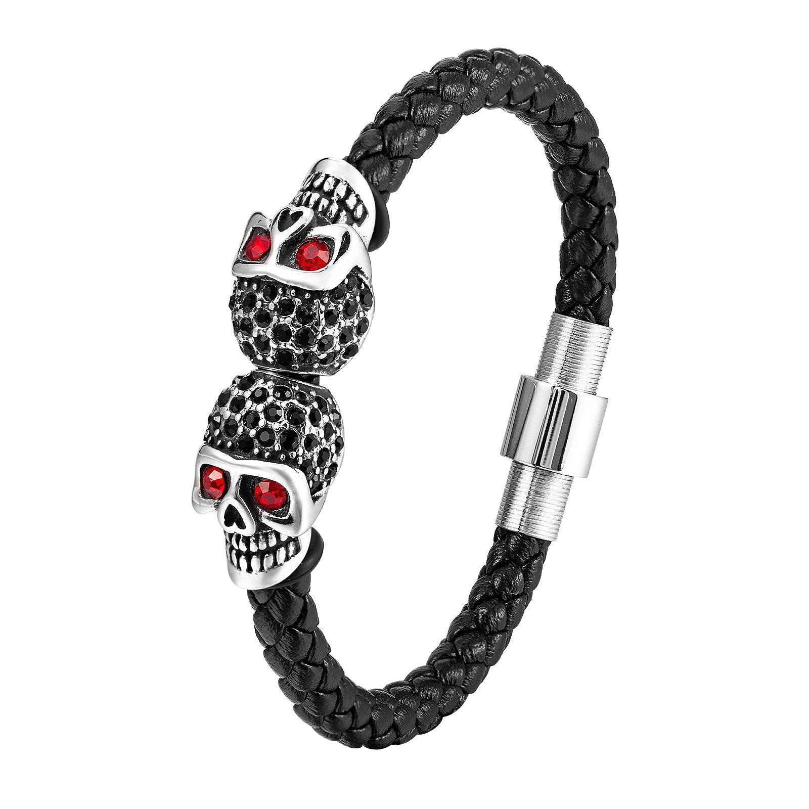 Pulseira Skull de Couro e Aço Titânio