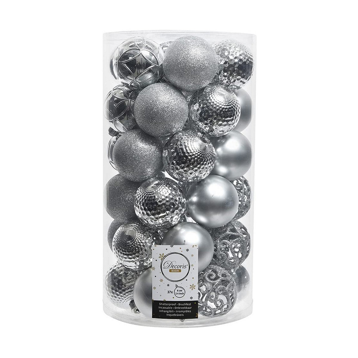 Decoris Silver Christmas Balls, 37 Pieces