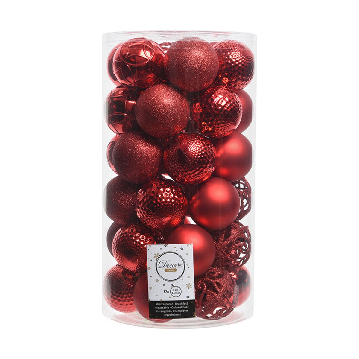 Decoris Red Christmas Balls, 37 Pieces
