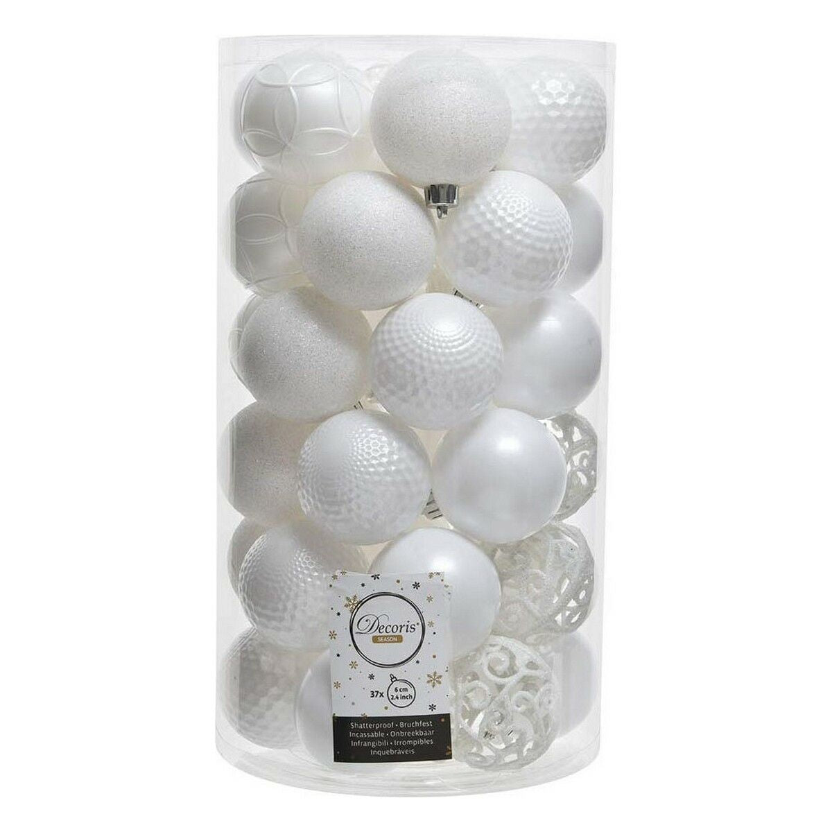 Decoris White Plastic Christmas Balls