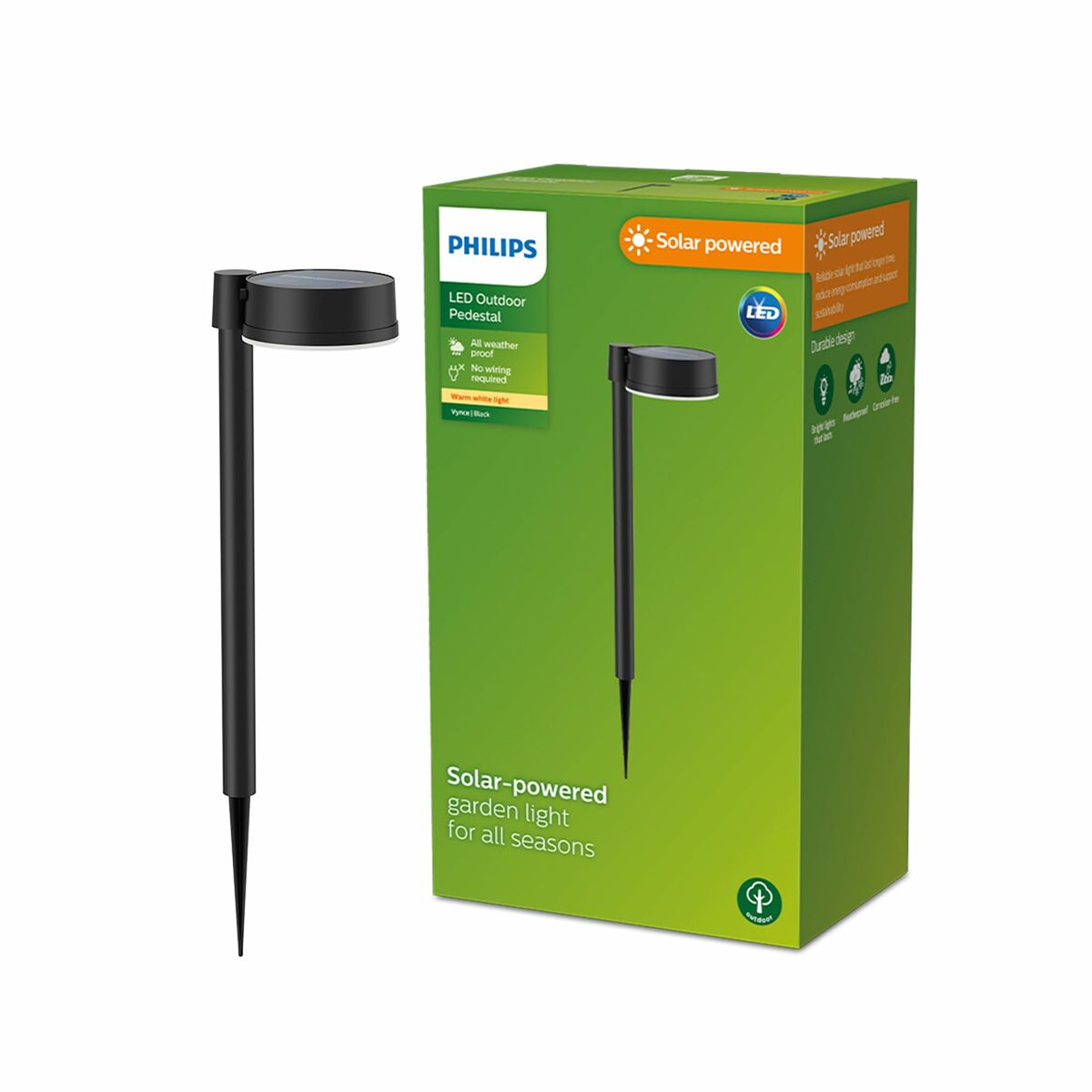 Philips Vynce 1.5W Solar Garden Stake 11.2 x 14.2 x 54 cm Black Plastic Round (2700K) (Warm White) (1 Unit)