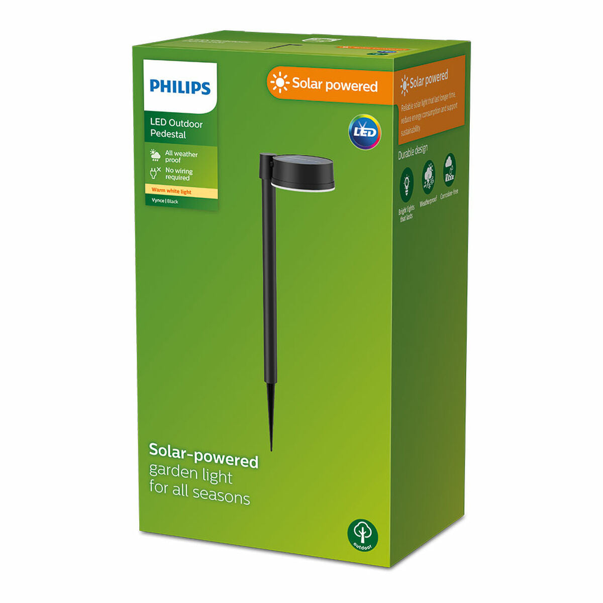 Philips Vynce 1.5W Solar Garden Stake 11.2 x 14.2 x 54 cm Black Plastic Round (2700K) (Warm White) (1 Unit)