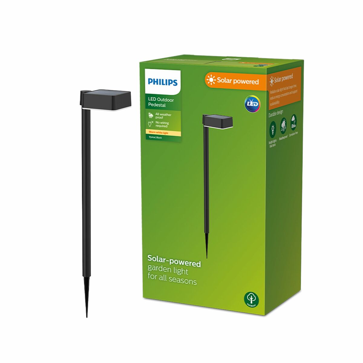 Philips Vynce 1.5W Solar Garden Stake 10.5 x 13.5 x 54 cm Black Plastic Square (2700K) (Warm White) (1 Unit)