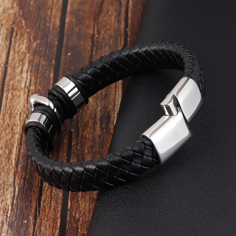 Pulseira Buda de Couro e Aço Inoxidável