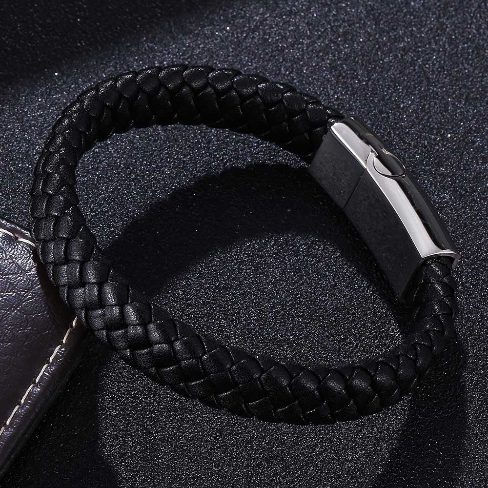 Personalized Leather and Stainless Steel Bracelet