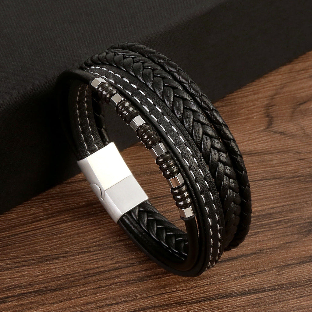 Leather and Stainless Steel Bracelet