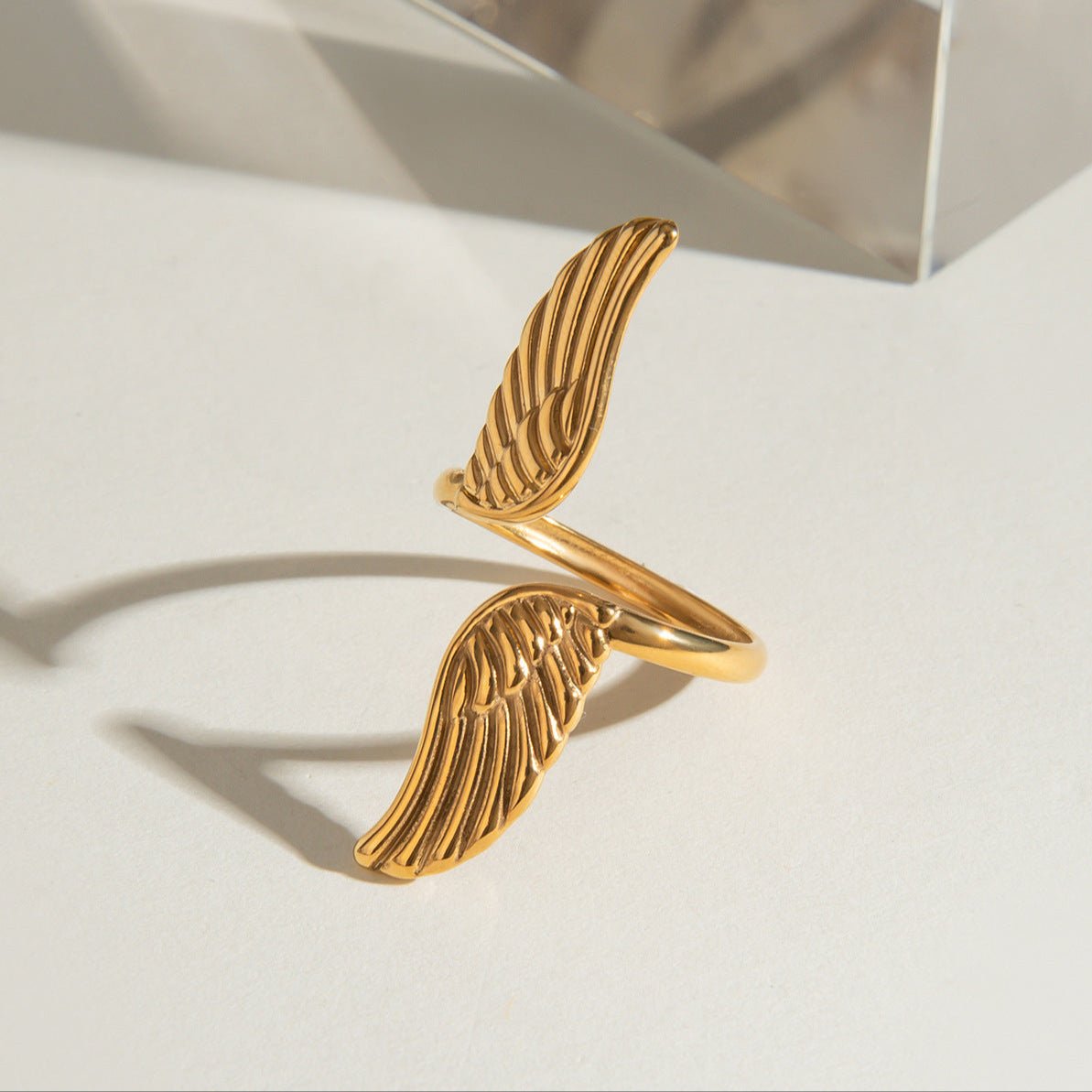 Anillo de alas de ángel en acero inoxidable
