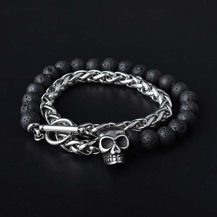 Skull bracelet in 316L stainless steel and natural stone.