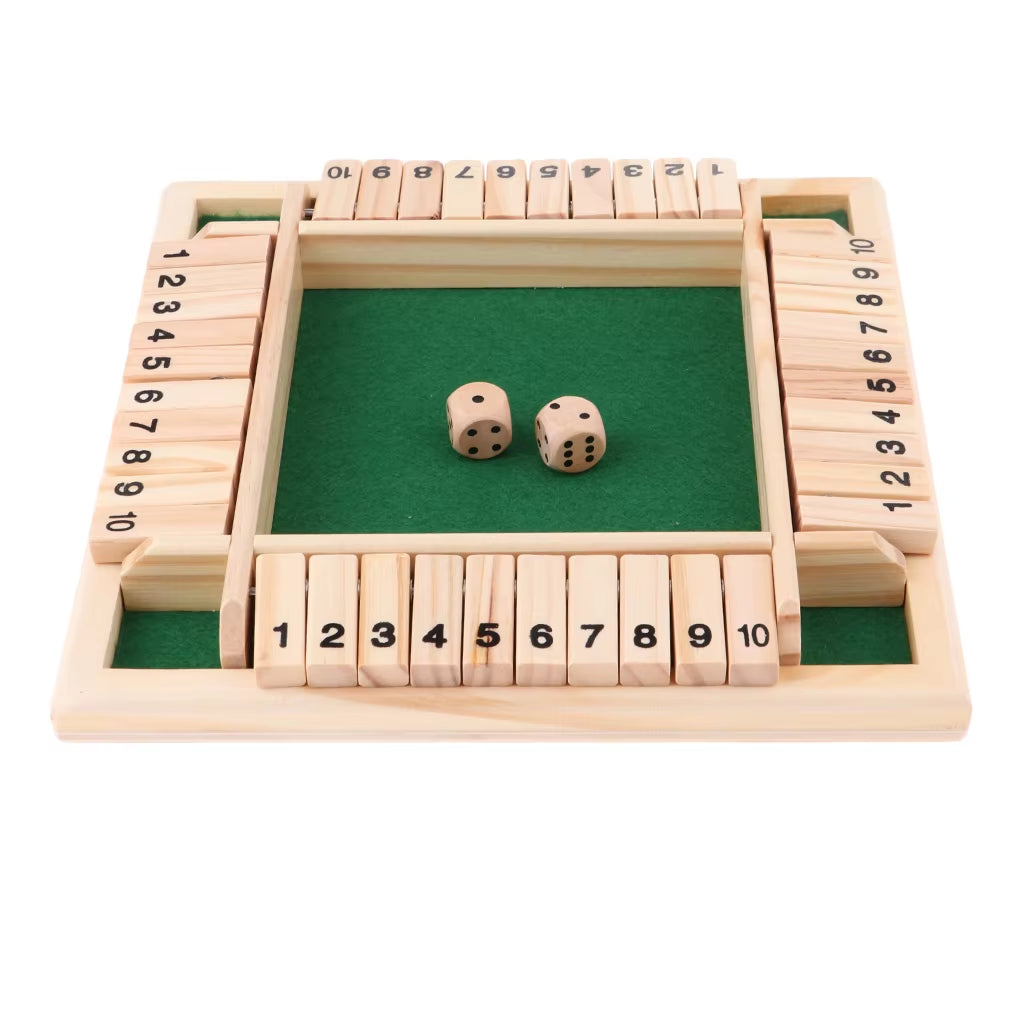 4 Sided 10 Number Shut the Box Dice Tabletop Board Game Wooden Flaps Toy Home Enetertainment Party Pub Bar KTV 2 to 4 Players