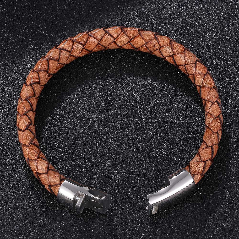 Pulseira de Couro e Aço Inoxidável