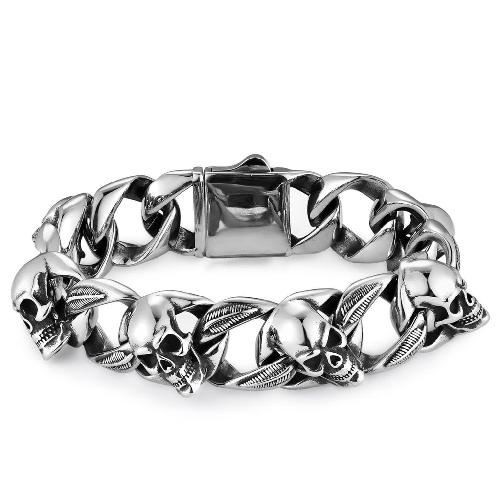 Pulseira Skull em Aço Inoxidável