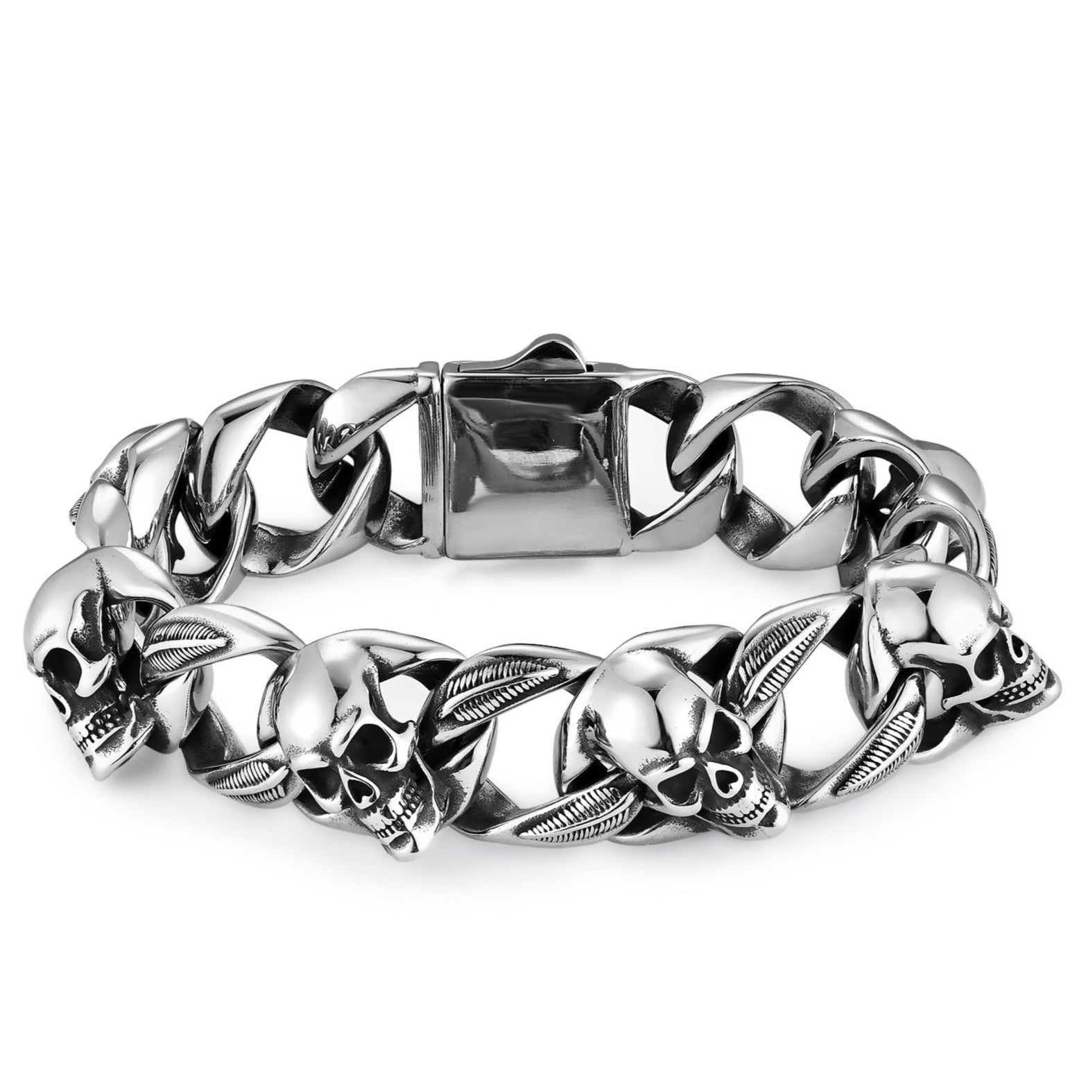 Pulseira Skull em Aço Inoxidável