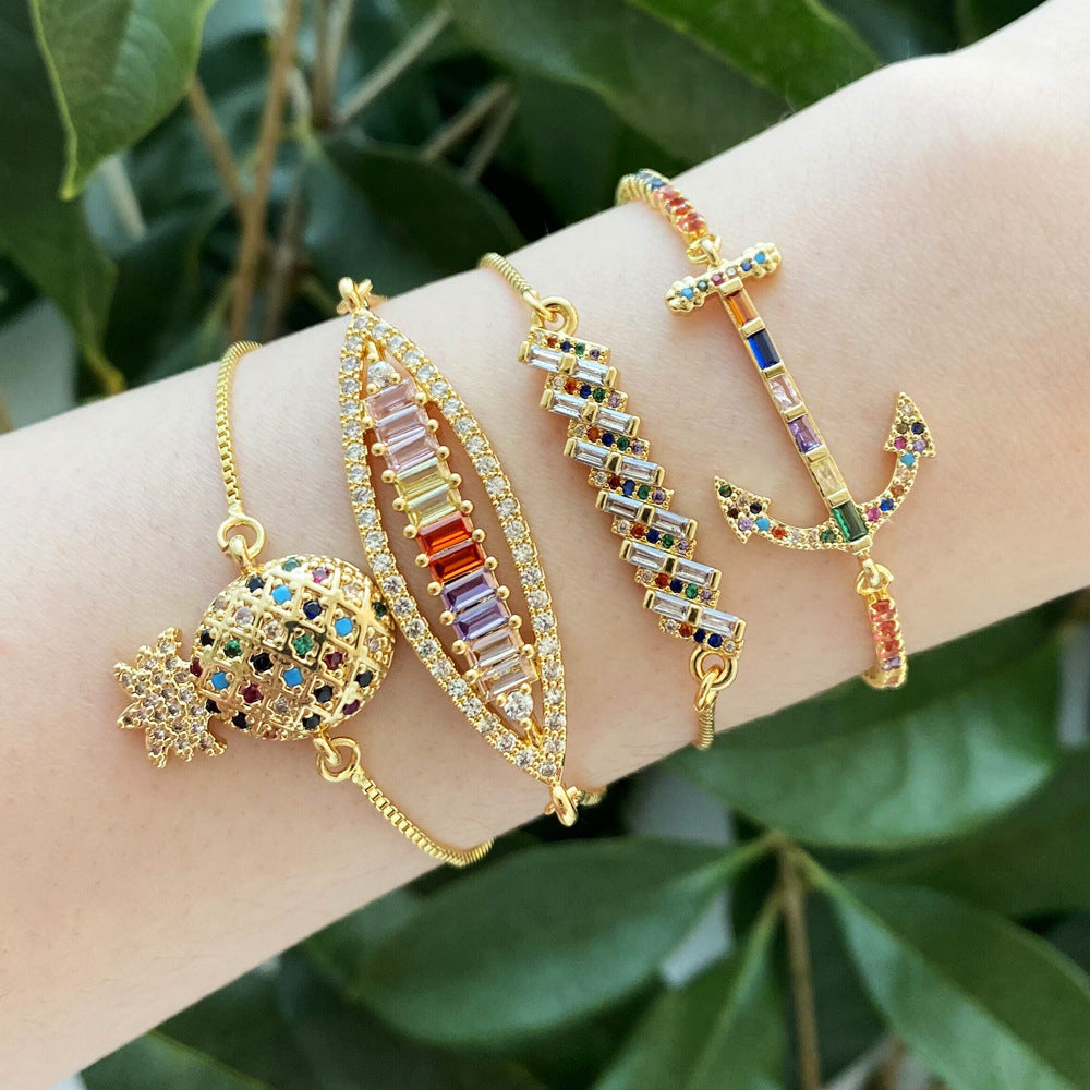 Colorful bracelet with cubic zirconia.