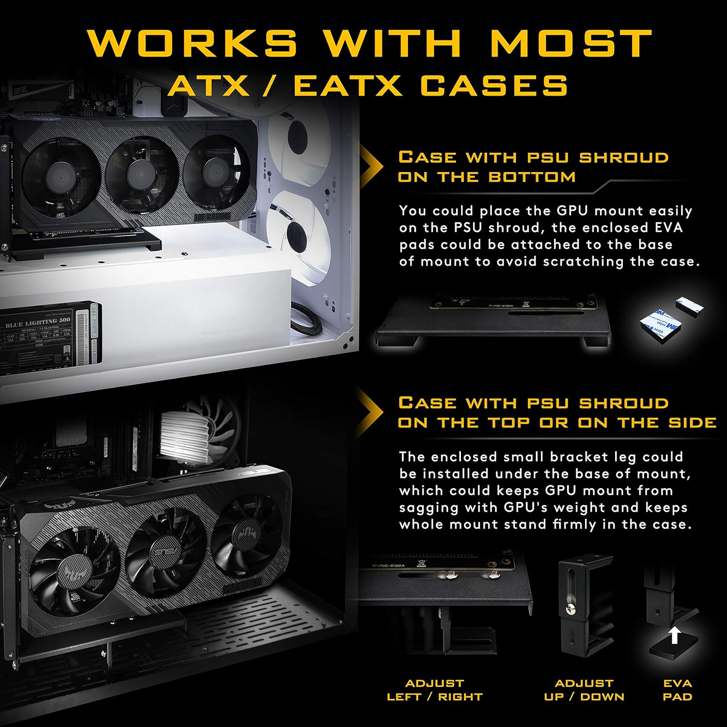 EZDIY-FAB Suporte de placa gráfica vertical com LED ARGB 5V 3Pin, montagem GPU, kit de suporte VGA para placa de vídeo com cabo vertical PCIE3.0 - preto