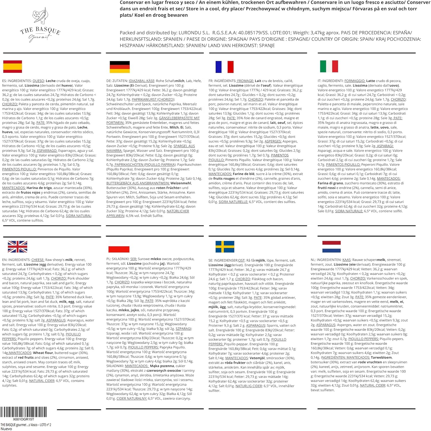 THE BASQUE gourmet Cesta de Natal presente de produtos de Euskal Herria – lote de Natal – queijo Idiazabal, paté, horizo, espargos de navarra, sidra basca, cesta gourmet para oferecer