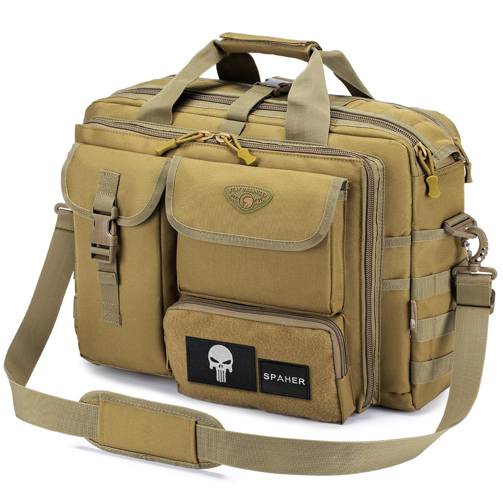 SPAHER Pasta trabalho homem mala de ombro militar tática para computador portátil 14/15,6/17 polegadas porta-documentos mala presente, L-15,6/17" - preto-modelo melhorado, Negócios