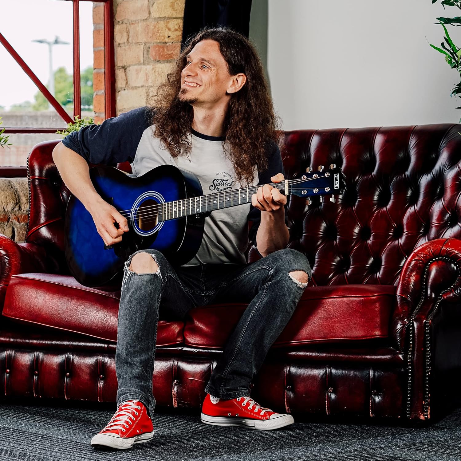 3rd Avenue Pack de guitarra acústica de tamaño estándar 4/4 con cuerdas de acero para principiantes de 3rd Avenue, funda de transporte, púas y cuerdas de repuesto, Azul