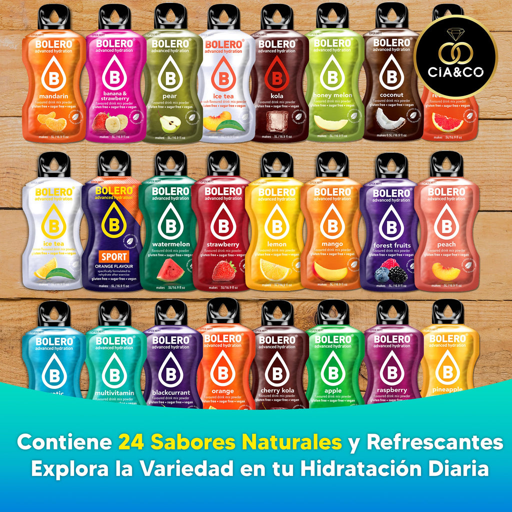 57 x Bolero Drinks MIX VARIETY FLAVORS (57x9 grs) - Healthy and Natural Hydration - Water Alternative with Vitamin C and Stevia Extract + 50 Healthy Nuggets Cia&Co