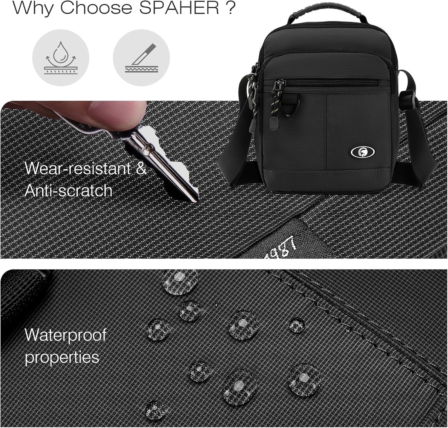 SPAHER Bolsa de tiracolo homem mala de mensageiro homem casual malas de mão nylon impermeável negócio mala cavalheiro malas homem bolsa para iPad Bolsas de couro para homens, Preto, Utilitário