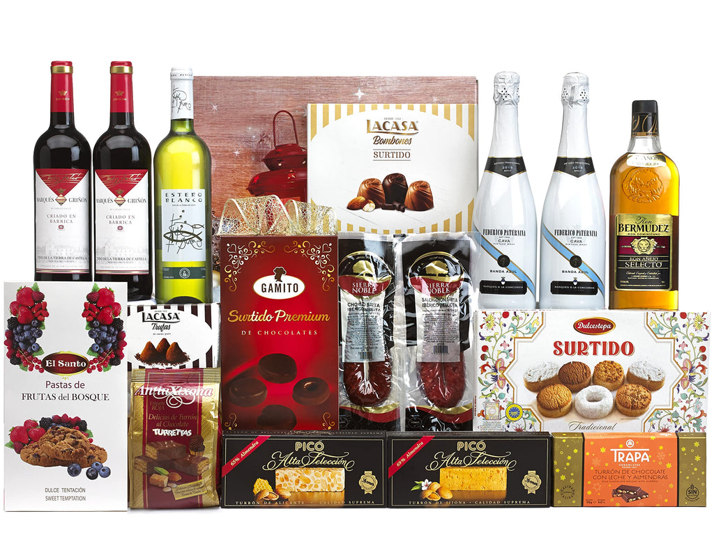 Christmas Basket with Gourmet Ham 2025 (Lot 217) · With Red and White Wine Rioja, Cava, Gin, Beer, Sweets and Iberian · Includes Customizable Card · Ideal Corporate or Family Gift