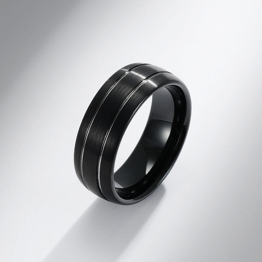 Striped Ring in Brushed Tungsten Steel