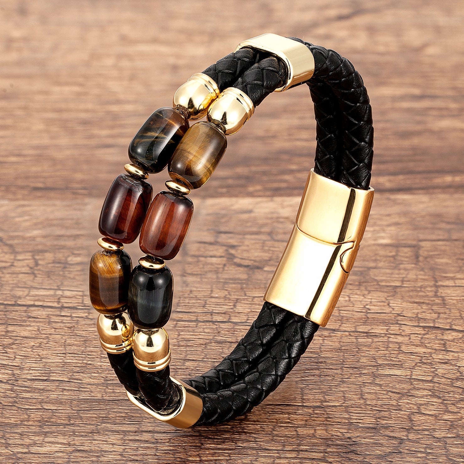 Leather and Natural Stone Bracelet