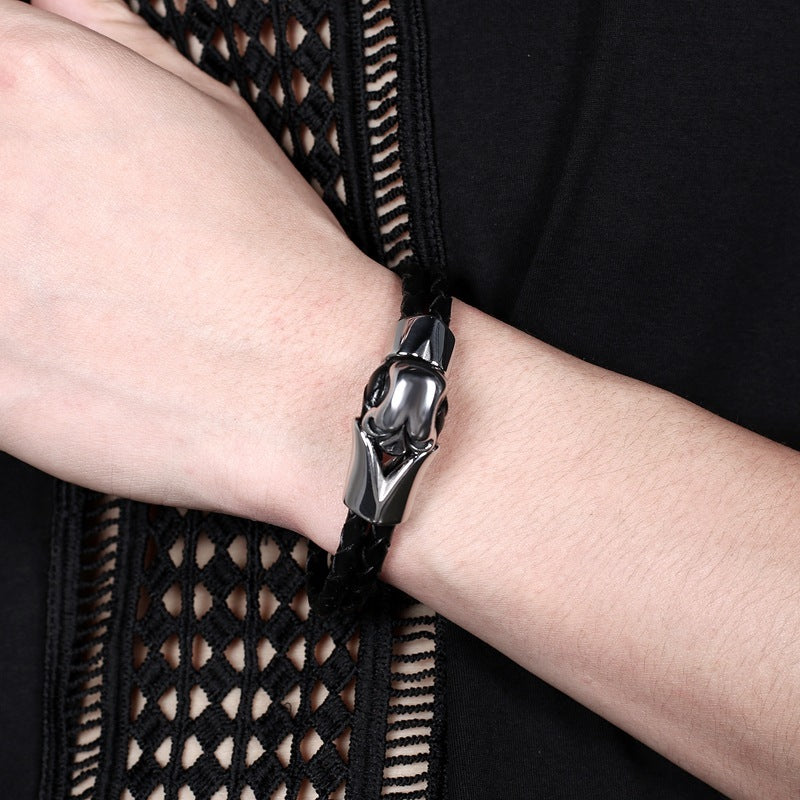 Skull Bracelet in Leather and Stainless Steel