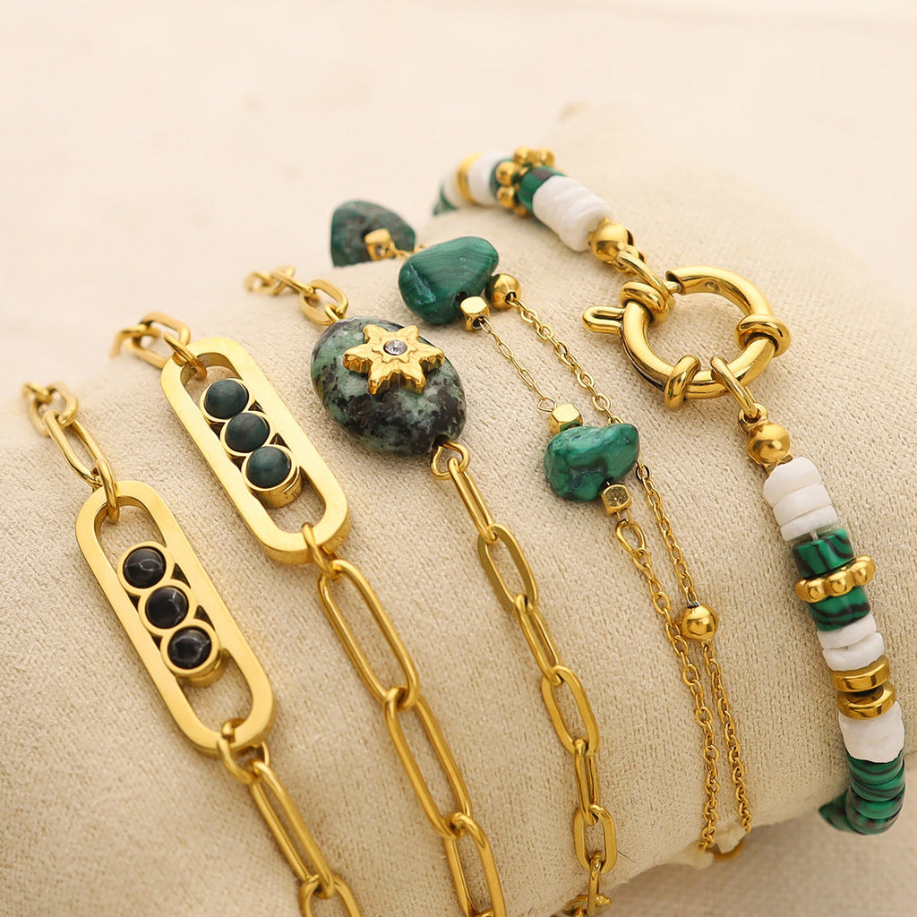 Pulseira em Aço Inoxidável e Pedra Natural