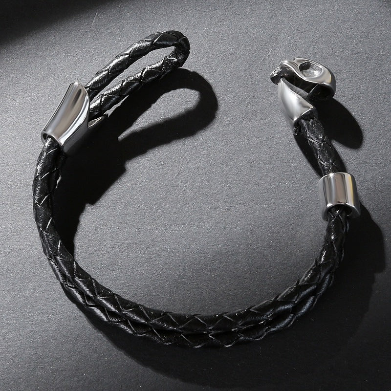 Skull Bracelet in Leather and Stainless Steel