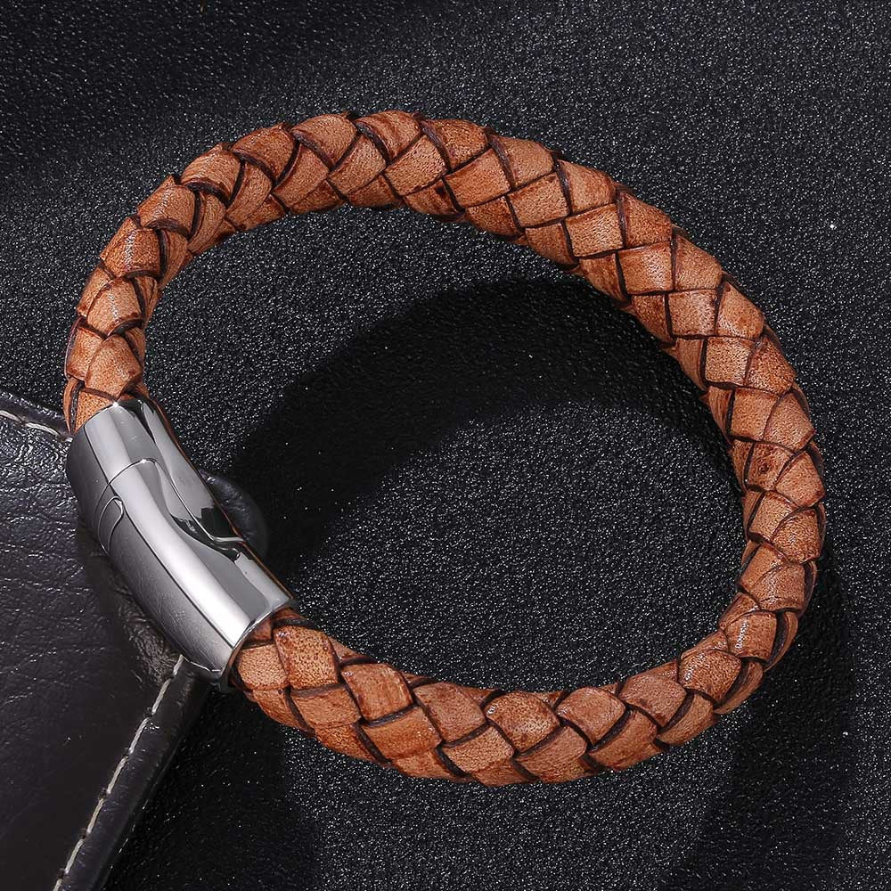 Pulseira de Couro e Aço Inoxidável