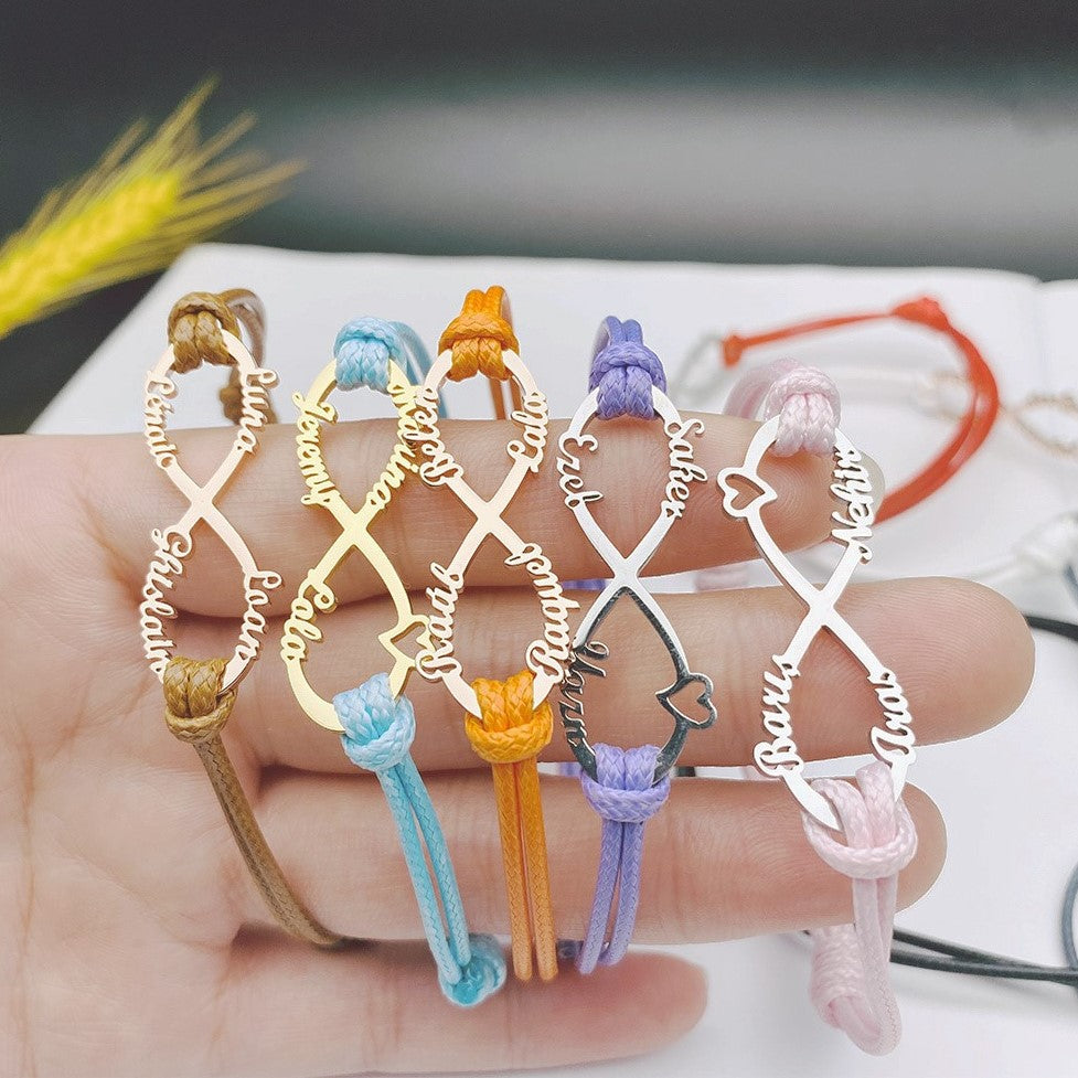 Pulseira Infinito Personalizada em Couro e Aço Inoxidável