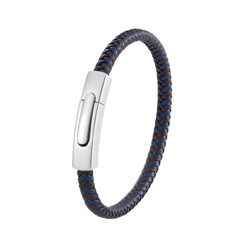 Pulseira de Couro e Aço Inoxidável 316L