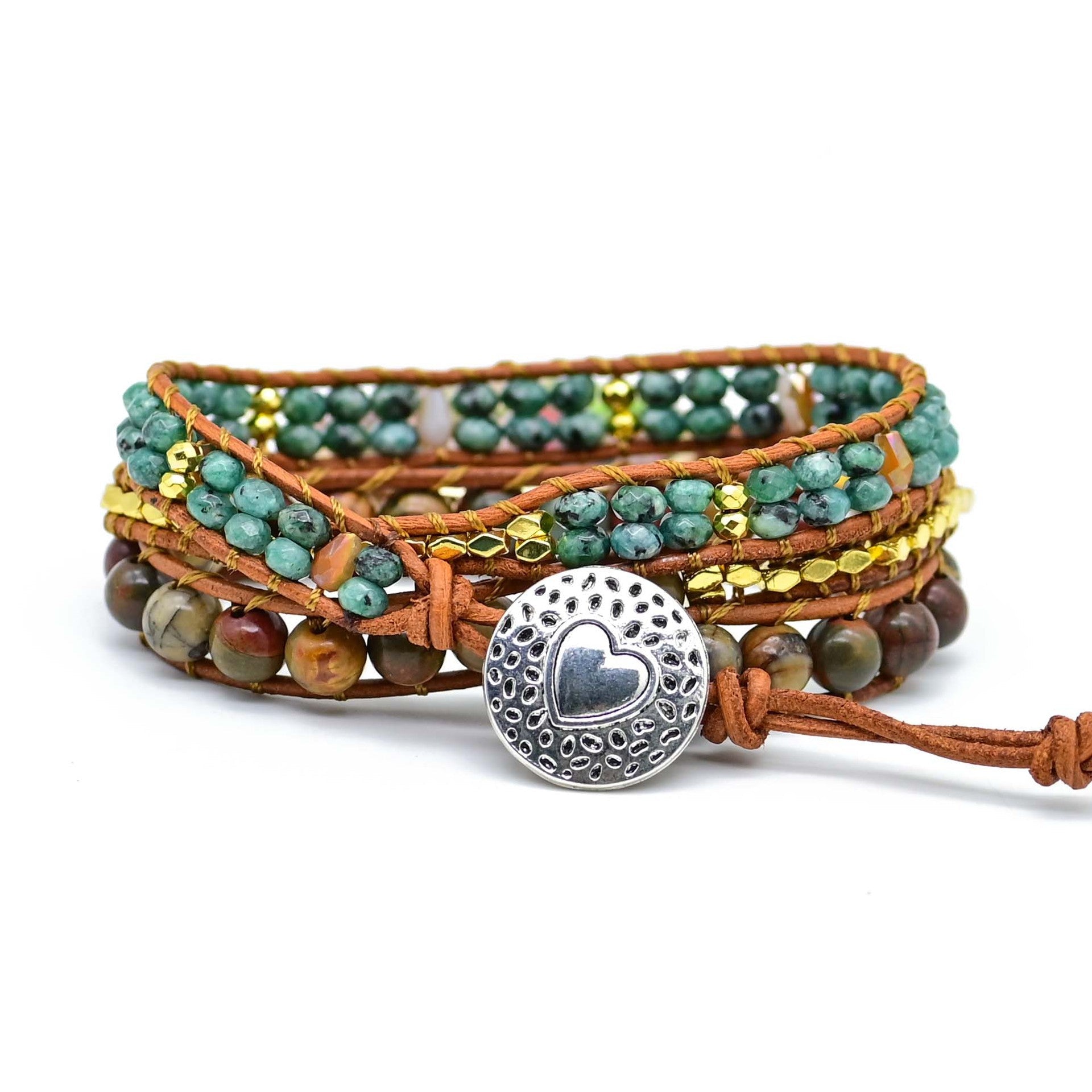 Bohemian Leather and Natural Stone Bracelet