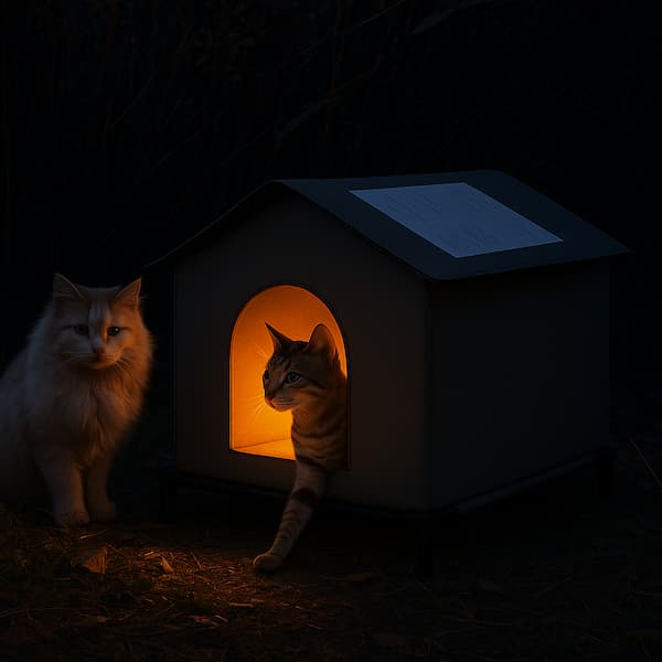 Outdoor Winter Cat Shelter – Waterproof Warm House with Night Glow Safety