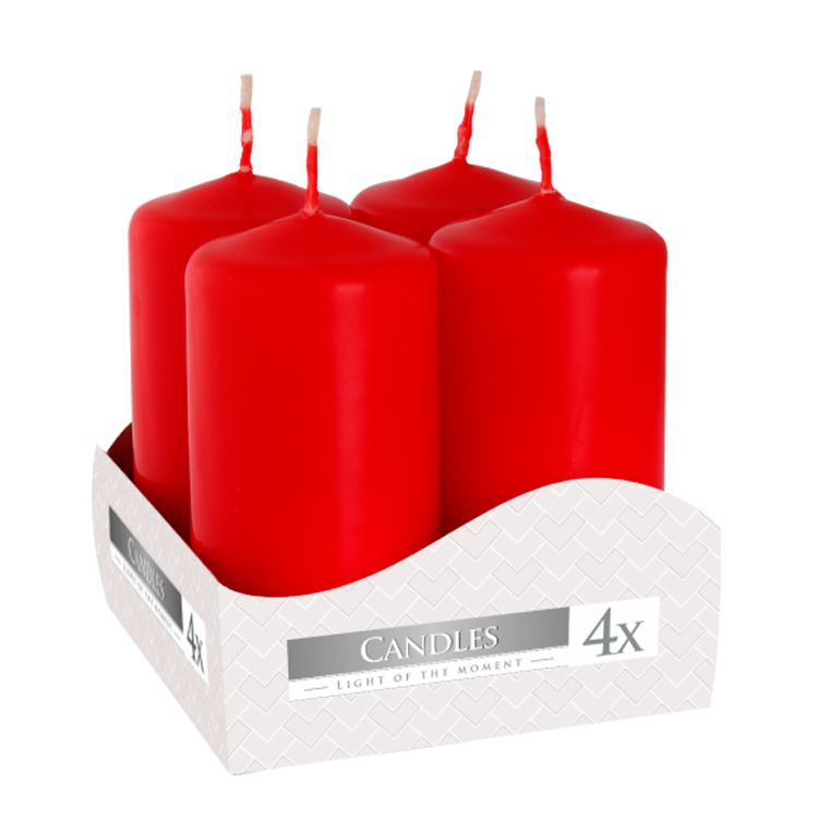 Juego de 4 velas de pilar de 40 x 80 mm - Rojas
