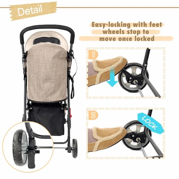 Foldable Pet Stroller – 4-Wheel Dog & Cat Pushchair with Storage Basket (Small & Medium Pets)