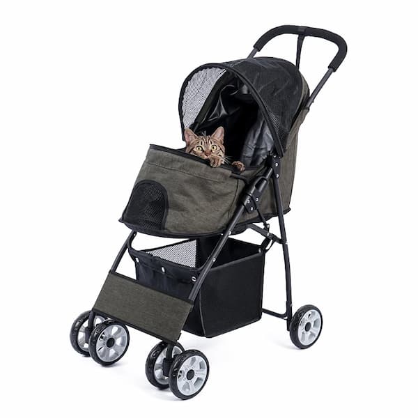 Foldable Pet Stroller – 4-Wheel Dog & Cat Pushchair with Storage Basket (Small & Medium Pets)