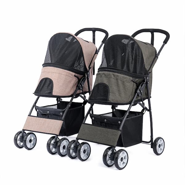 Foldable Pet Stroller – 4-Wheel Dog & Cat Pushchair with Storage Basket (Small & Medium Pets)