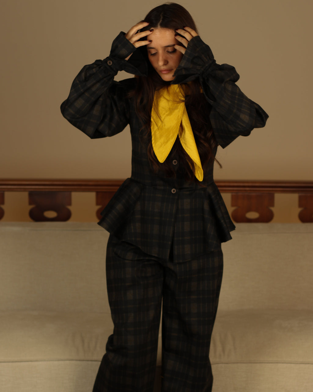 Blusa/Casaco Vichy com capuz | Mel Adulto