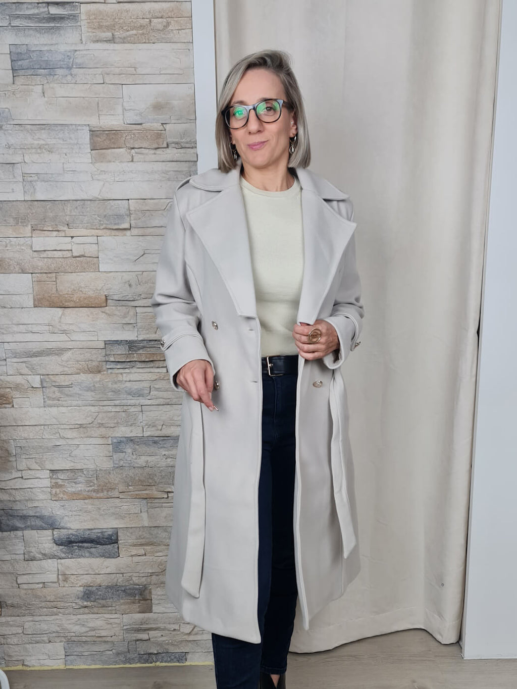 Casaco Comprido com Botões Militar