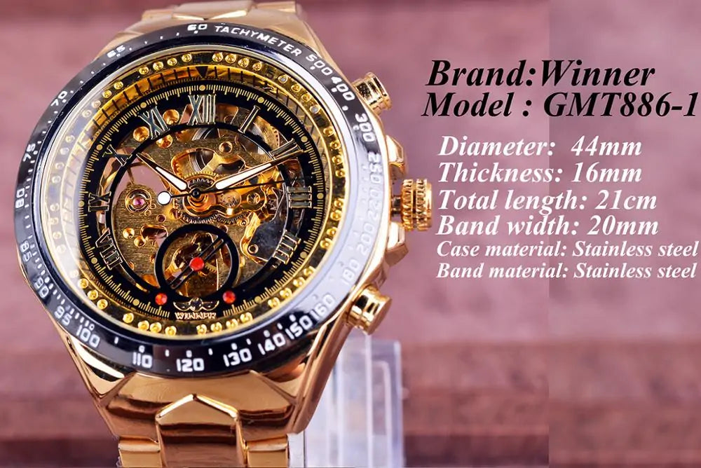 Men's gold mechanical watch