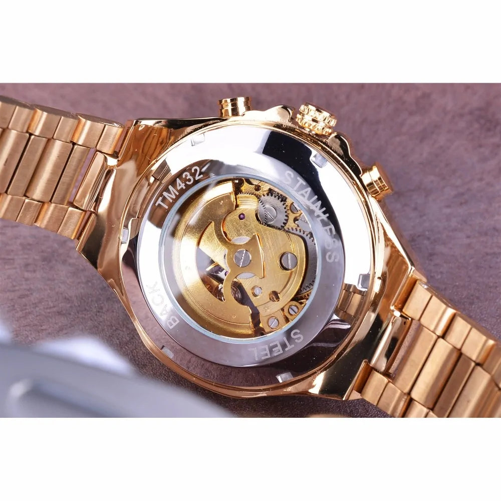 Men's gold mechanical watch