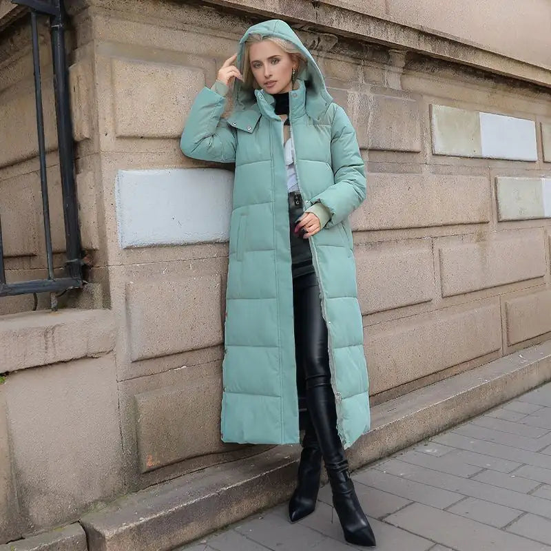 Long Puffer Coat for Women – Loose Fit Winter Jacket with Hood