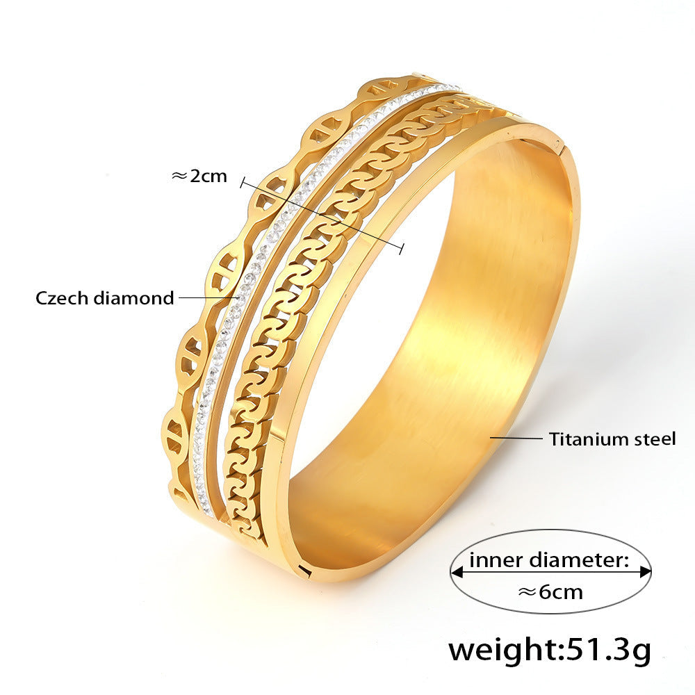 Pulseira em Aço Titânio com Fivela de Strass