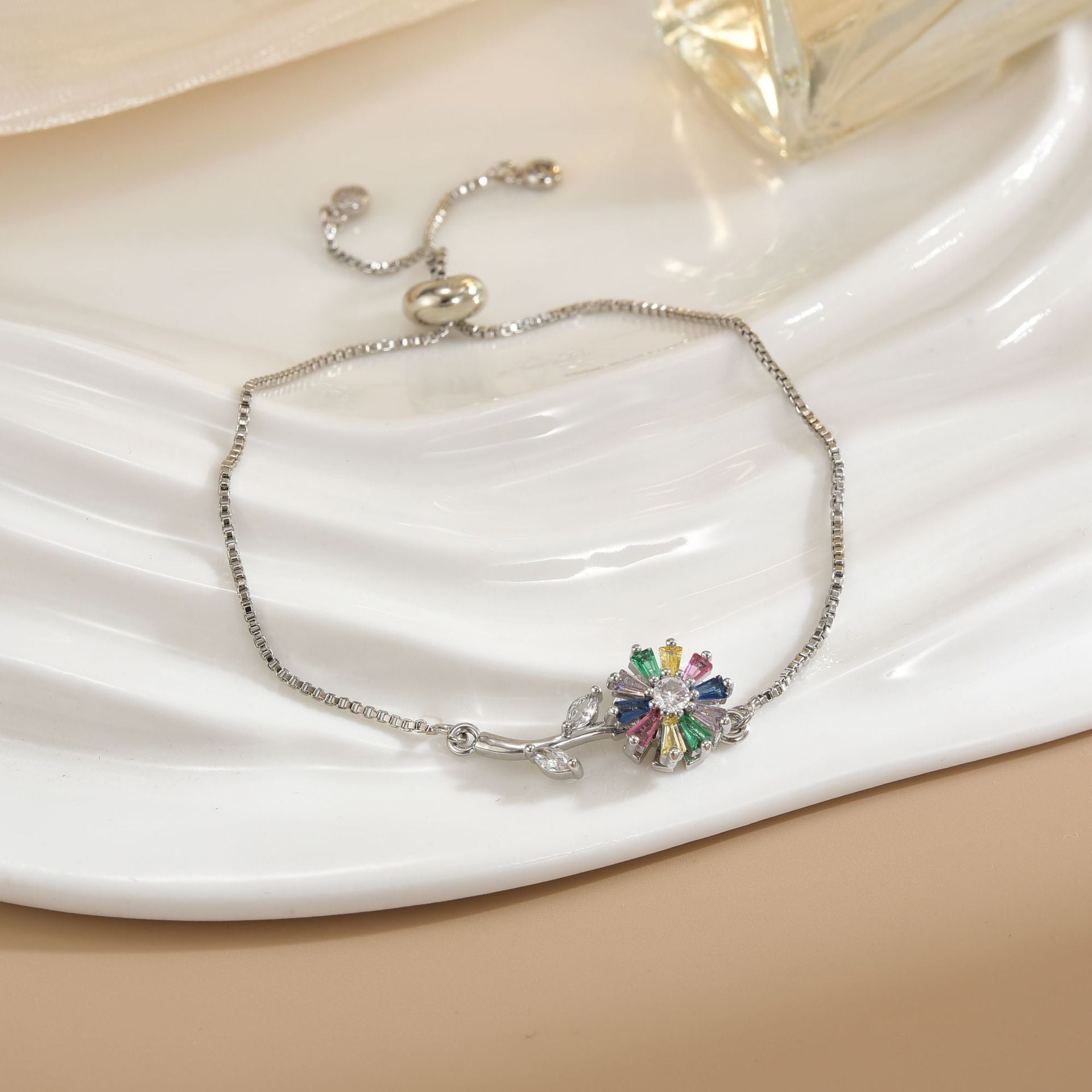 Flower Bracelet with Cubic Zirconia