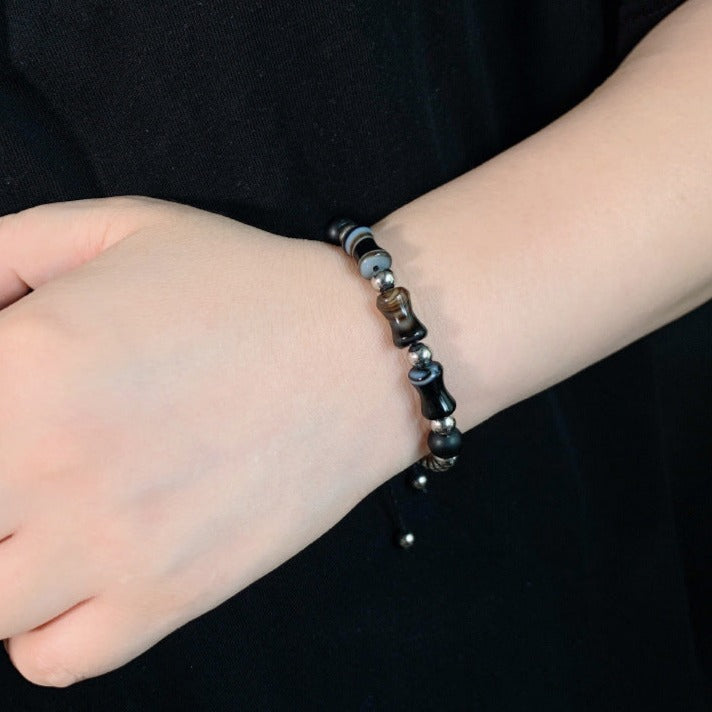 Pulseira Retro em Aço Inoxidável e Pedra Natural